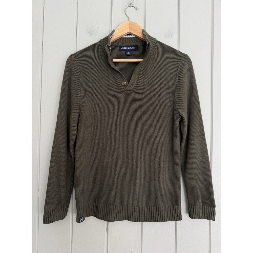 Mizzen & Main Sweater S Small Cassady Mock Neck Henley Pullover Olive Green